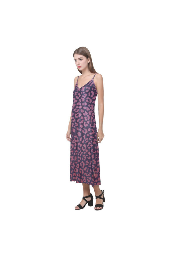 Berry Leopard V-Neck Open Fork Long Dress - Objet D'Art Online Retail Store