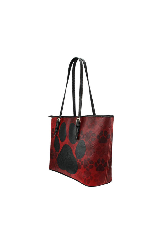 paw print 4 tote bag Leather Tote Bag/Small (Model 1651) - Objet D'Art