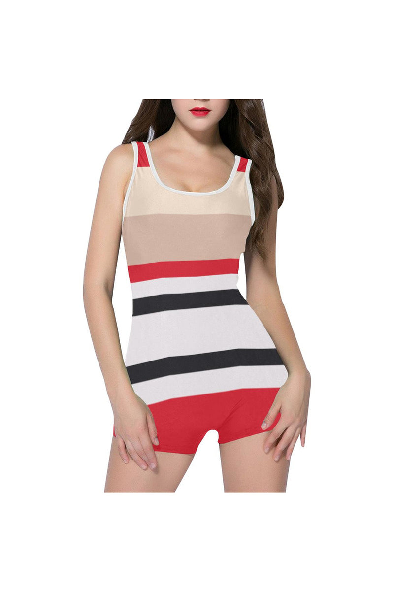 Red & Black Classic One Piece Swimwear - Objet D'Art