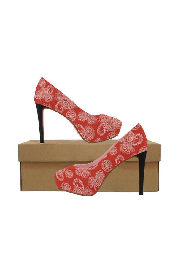 Red Paisley Women's High Heels (Model 044) - Objet D'Art