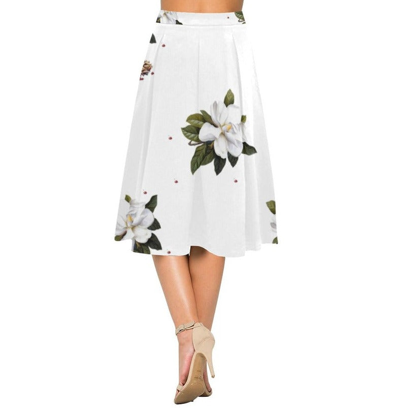 Magnolia on White Aoede Crepe Skirt - Objet D'Art