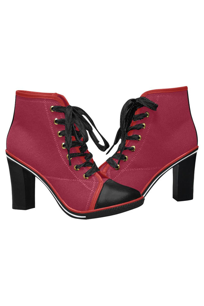 Jester Red Women's Lace Up Chunky Heel Ankle Booties - Objet D'Art