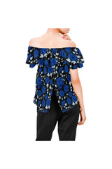 Blue Roses Women's Off Shoulder Blouse with Ruffle (Model T29) - Objet D'Art