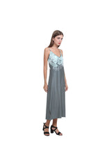 white gray floral V-Neck Open Fork Long Dress(Model D18) - Objet D'Art