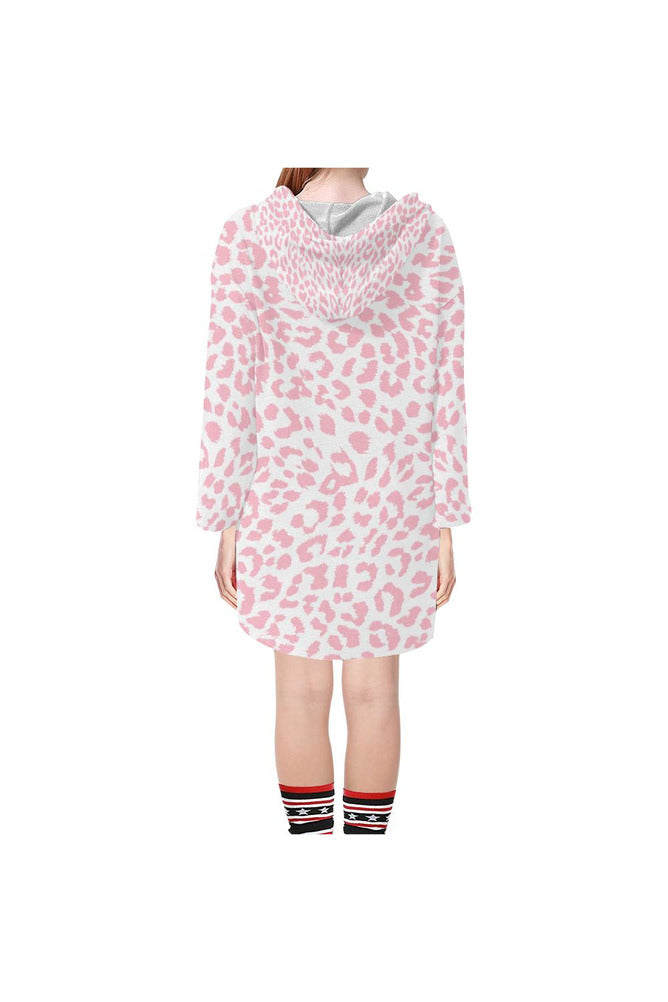 Pink Leopard Step Hem Tunic Hoodie for Women (Model H25) - Objet D'Art