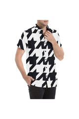 Camisa de manga corta con estampado integral de pata de gallo para hombre / talla grande - Objet D'Art tienda minorista en línea