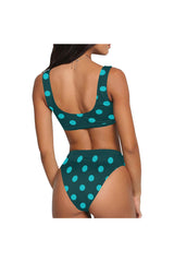 Aqua Polka-dots Sport Top & High-Waist Bikini Swimsuit - Objet D'Art