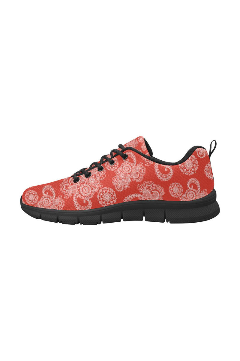 Red Paisley Women's Breathable Running Shoes (Model 055) - Objet D'Art