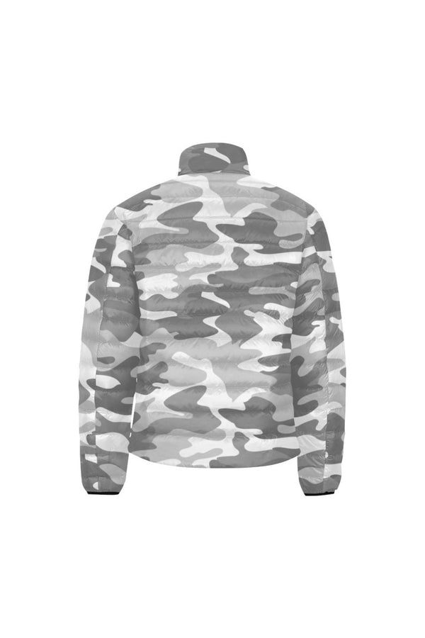 Gray Camouflage Unisex Stand Collar Padded Jacket - Objet D'Art