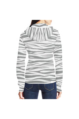 Ultimate Gray and White Tiger Striped Full Zip Hoodie for Women - Objet D'Art