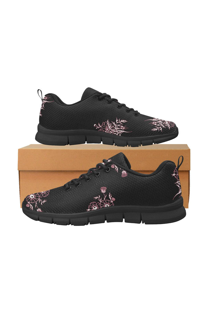 Midnight Black Floral Women's Breathable Running Shoes (Model 055) - Objet D'Art