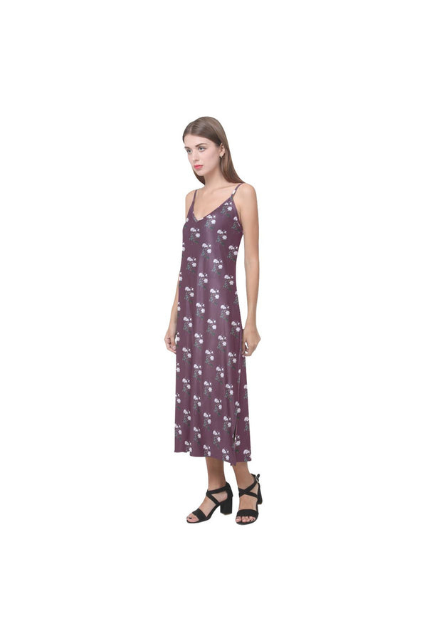 Pink Bellflowers V-Neck Open Fork Long Dress(Model D18) - Objet D'Art