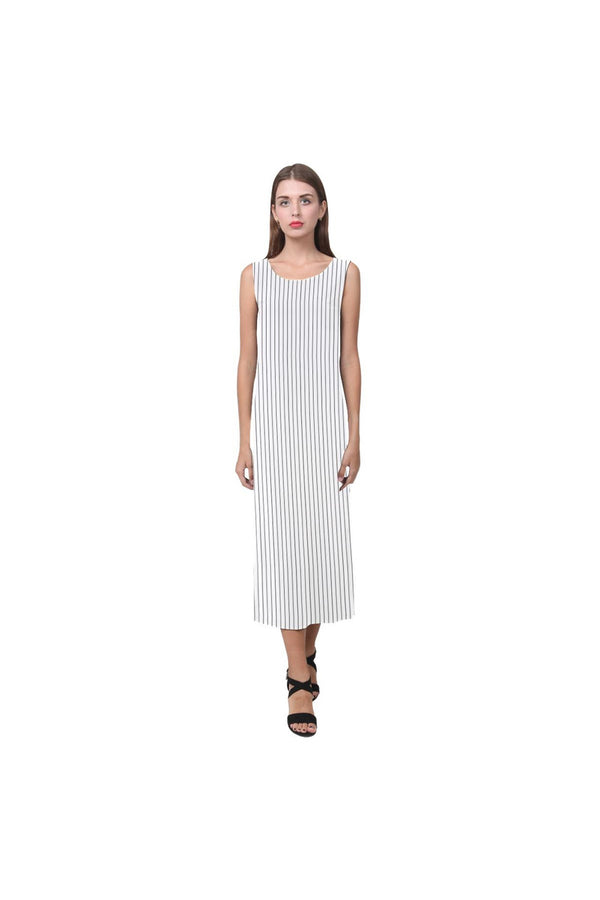 Black & White Vertical Stripe Phaedra Sleeveless Open Fork Long Dress - Objet D'Art Online Retail Store