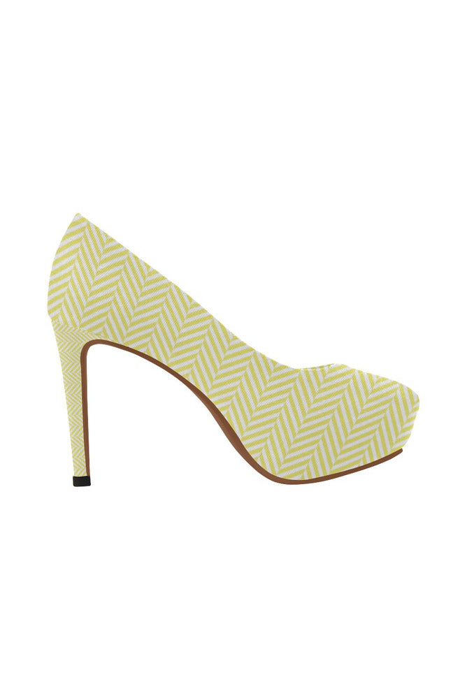 Yellow & White Herringbone Women's High Heels (Model 044) - Objet D'Art