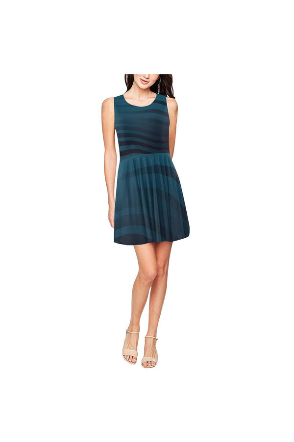 Midnight Blue Zebra Print Thea Sleeveless Skater Dress(Model D19) - Objet D'Art