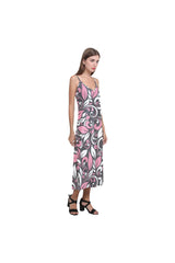 Pink and White Gray 2 V-Neck Open Fork Long Dress(Model D18) - Objet D'Art