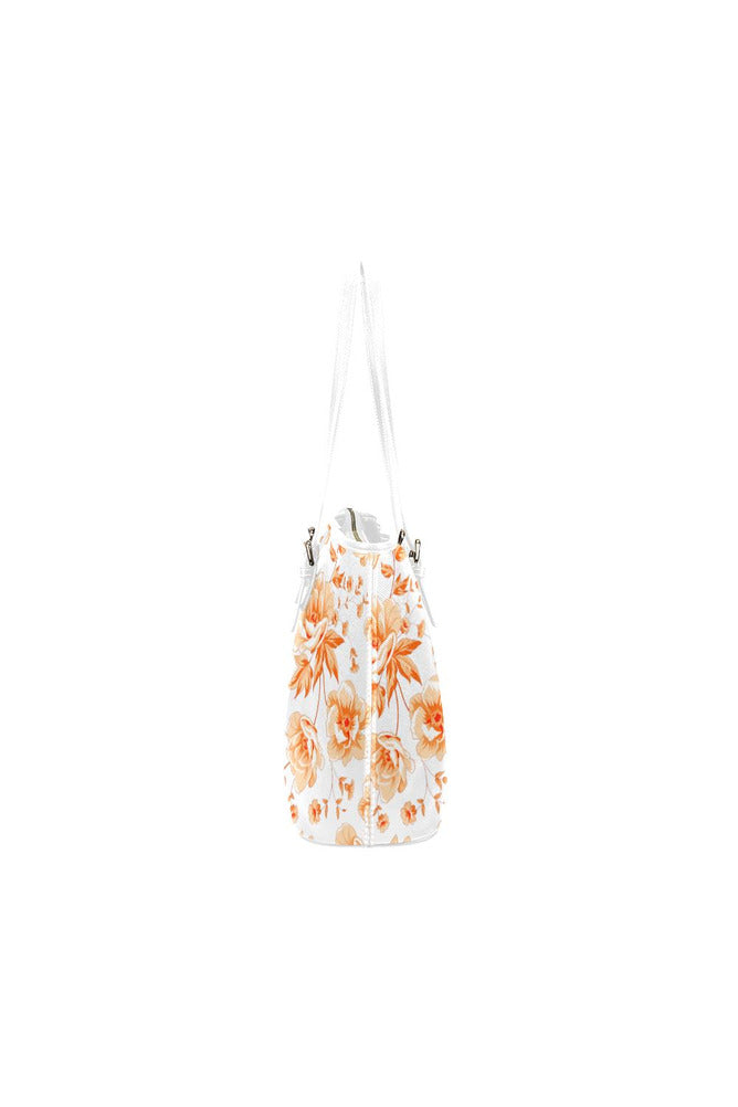 Orange Floral Leather Tote Bag/Small - Objet D'Art