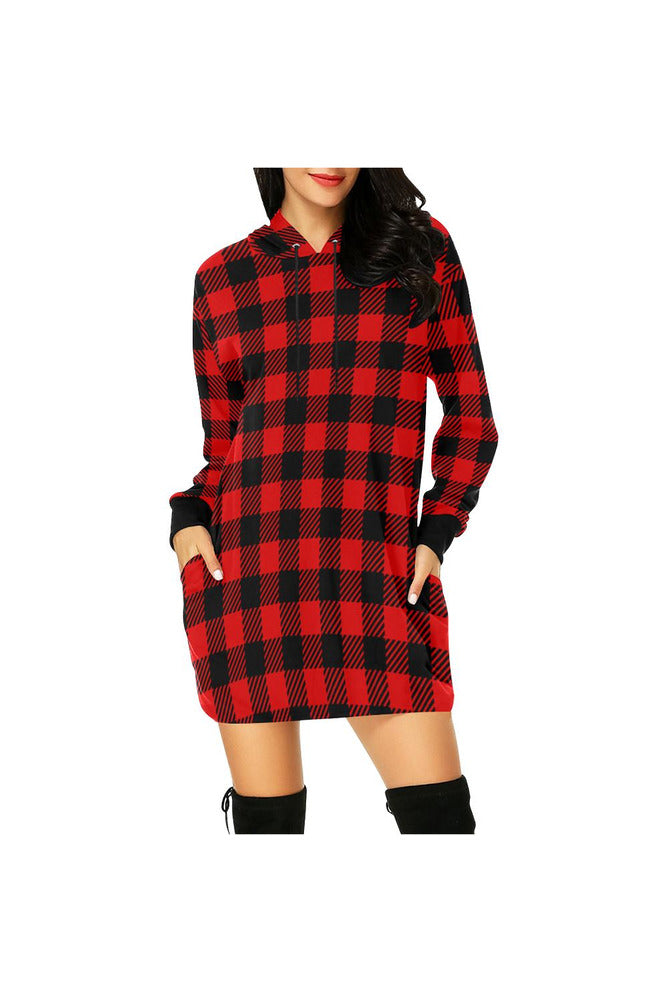 BUF 2 buffalo plaid H27 - HOOD All Over Print Hoodie Mini Dress (Model H27) - Objet D'Art