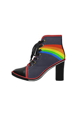 Rainbow Swoosh Women's Lace Up Chunky Heel Ankle Booties (Model 054) - Objet D'Art