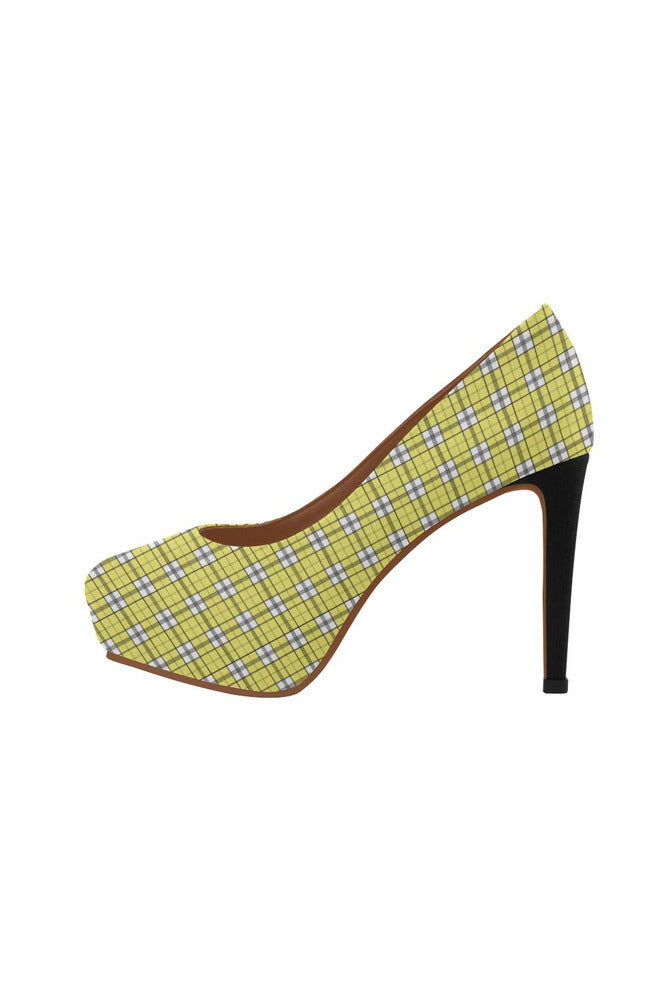 Yellow Plaid Women's High Heels (Model 044) - Objet D'Art