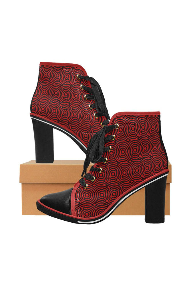 red wheels big Women's Lace Up Chunky Heel Ankle Booties (Model 054) - Objet D'Art