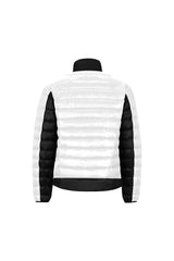 Black Accented White Stand Collar Padded Jacket - Objet D'Art