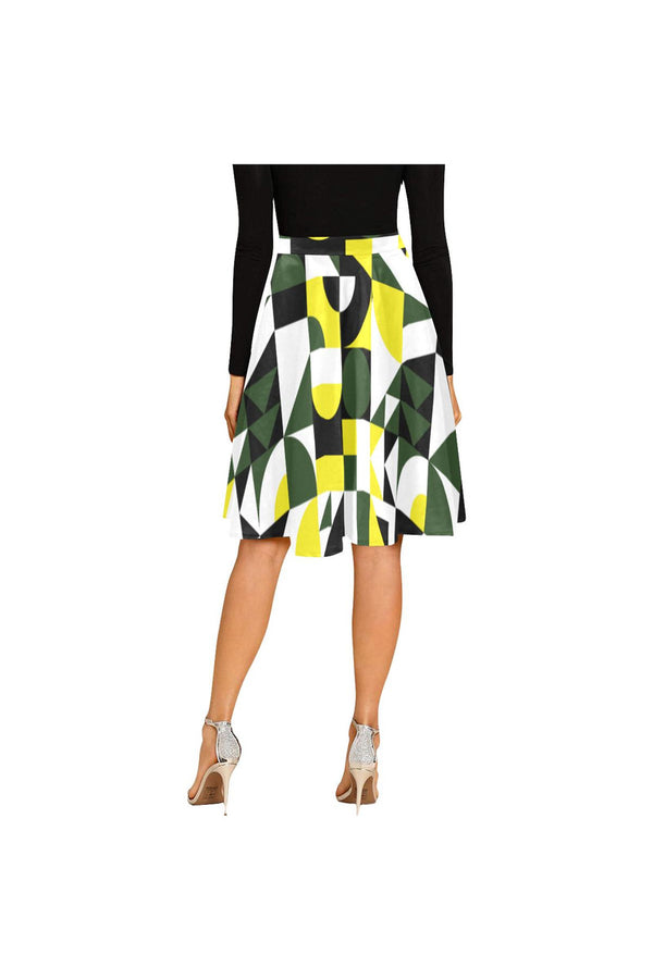 Green Abstract Melete Pleated Midi Skirt - Objet D'Art