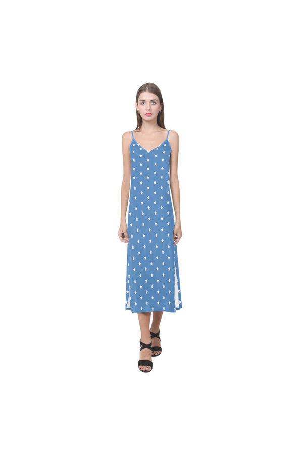 Patriot V-Neck Open Fork Long Dress - Objet D'Art