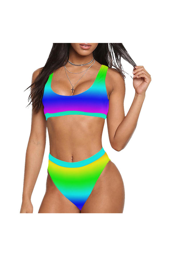 Gradient Sport Top & High-Waist Bikini Swimsuit - Objet D'Art