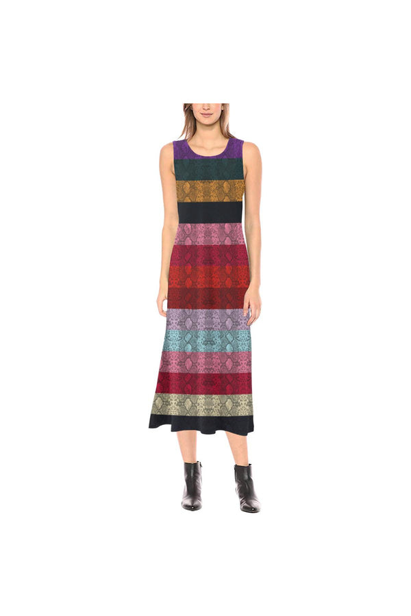 Rainbow Snakeskin Print Sleeveless Open Fork Long Dress - Objet D'Art