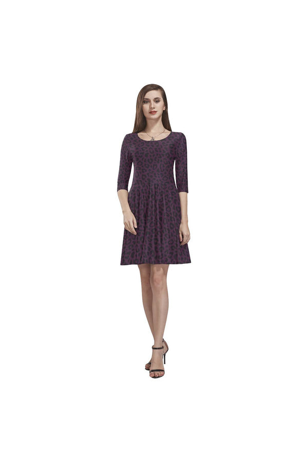 Plum Leopard Print Tethys Half-Sleeve Skater Dress - Objet D'Art
