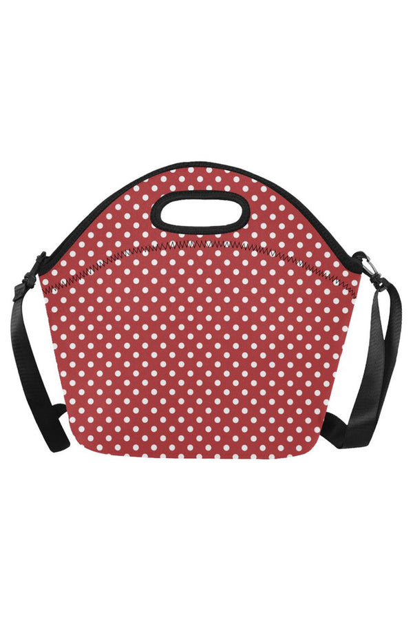 coral orange polka dots Neoprene Lunch Bag/Large (Model 1669) - Objet D'Art