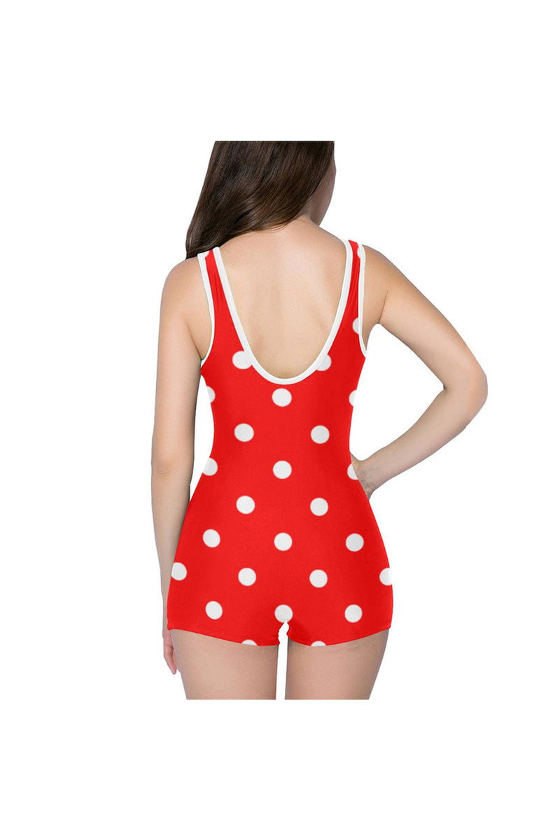 Red Polka Dot Classic One Piece Swimwear - Objet D'Art