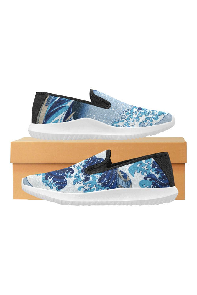 blue wave7 Orion Slip-on Women's Canvas Sneakers (Model 042) - Objet D'Art
