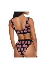 Rose Garden Sport Top & High-Waisted Bikini Swimsuit (Model S07) - Objet D'Art