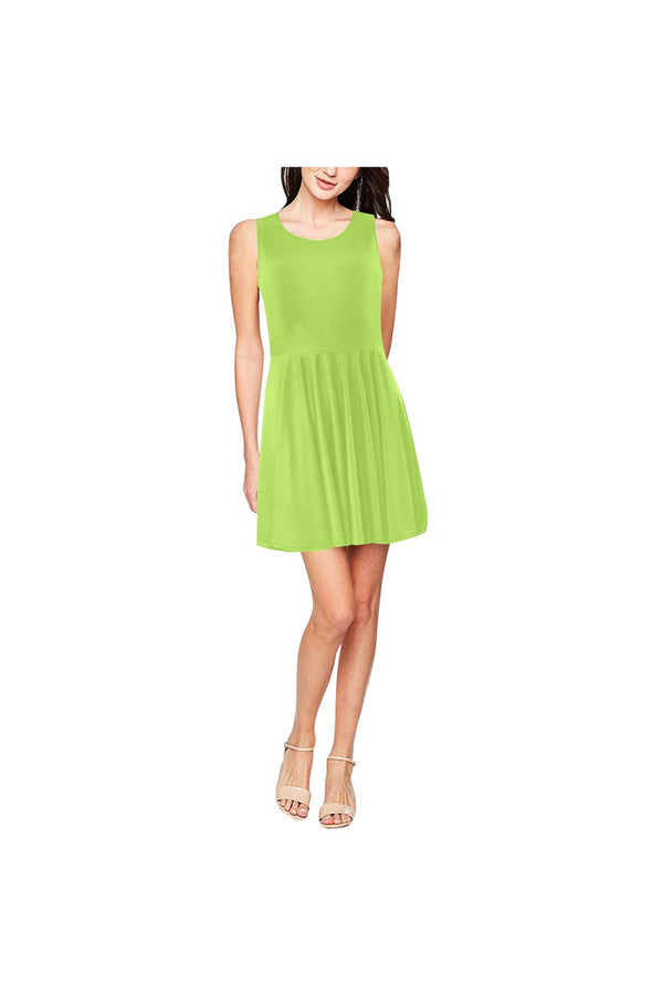 Lime Green Thea Sleeveless Skater Dress(Model D19) - Objet D'Art