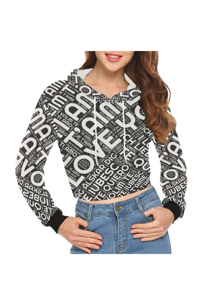I LOVE YOU bw All Over Print Crop Hoodie for Women - Objet D'Art Online Retail Store