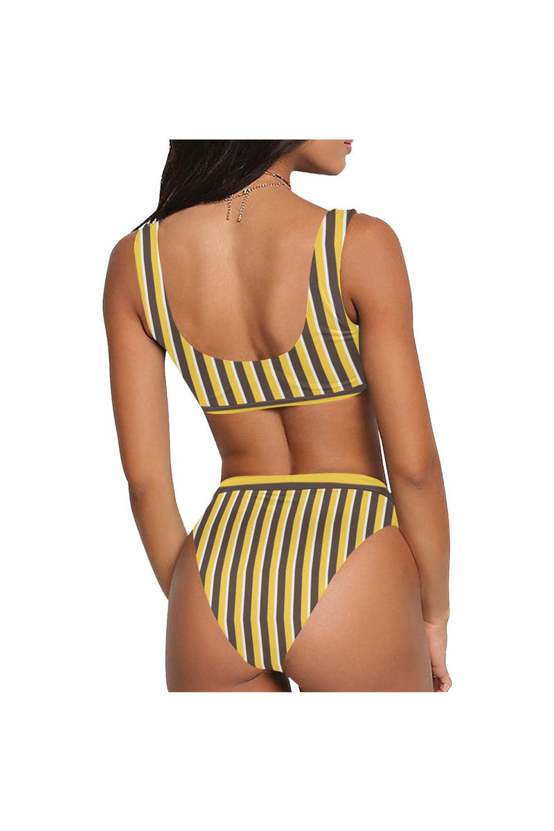 Butterscotch Stripe Sport Top & High-Waist Bikini Swimsuit - Objet D'Art
