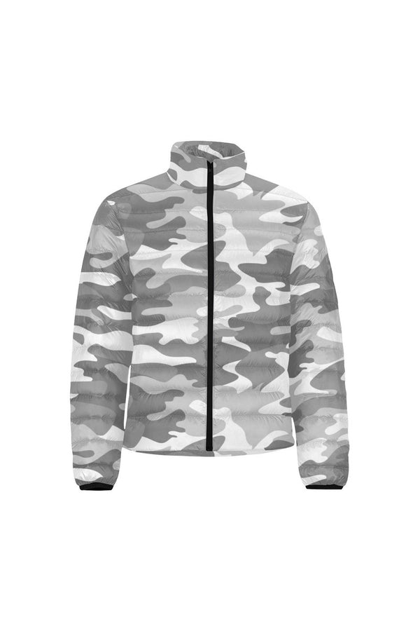 Gray Camouflage Unisex Stand Collar Padded Jacket - Objet D'Art