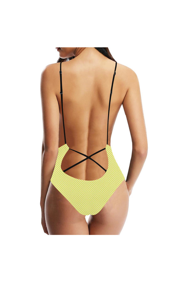 Yellow Polka Dot Sexy Lacing Backless One-Piece Swimsuit - Objet D'Art