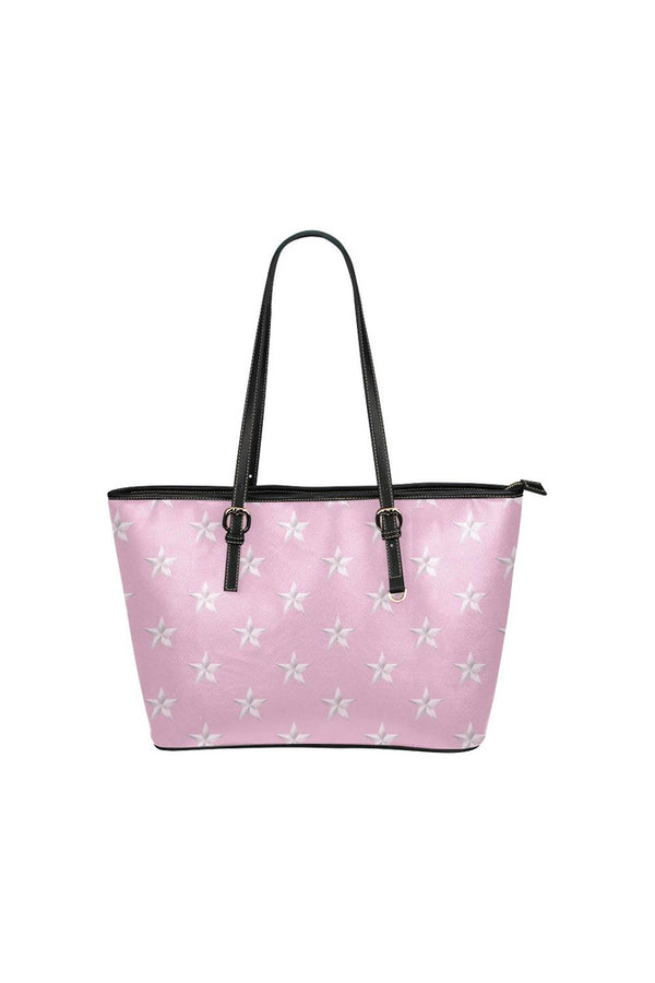 Pink Star Print Leather Tote Bag/Small - Objet D'Art