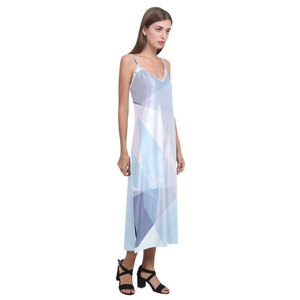 Pastel Palace in Blue V-Neck Open Fork Long Dress - Objet D'Art