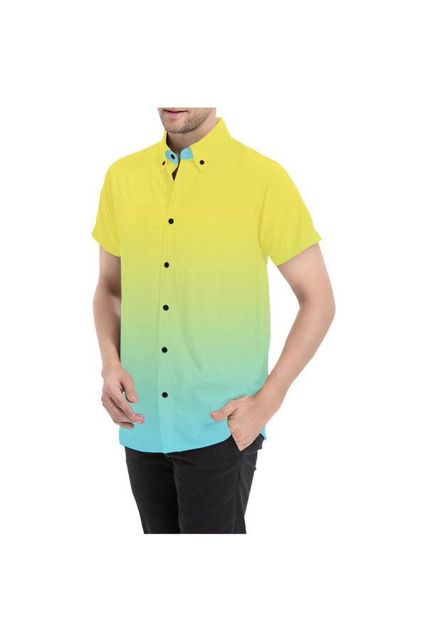 Ombre Summer Yellow to Sky Blue Men's All Over Print Short Sleeve Shirt (Model T53) - Objet D'Art