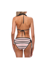 Pressed Rose & Black and White Stripes Custom Bikini Swimsuit (Model S01) - Objet D'Art