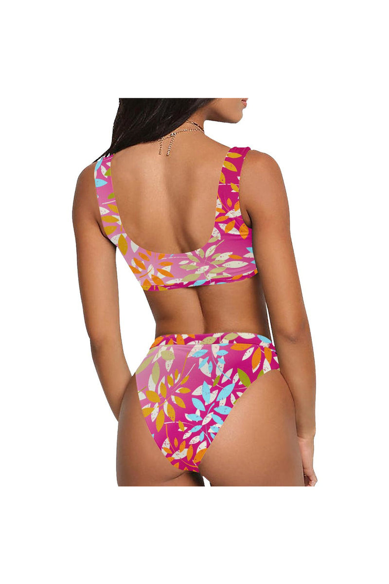 Flowery Sport Top & High-Waist Bikini Swimsuit - Objet D'Art
