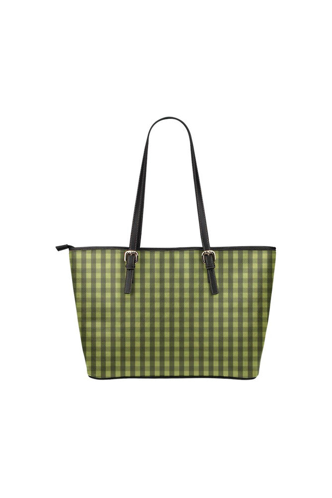 Pepper Stem Plaid D15 BACK Leather Tote Bag/Small (Model 1651) - Objet D'Art