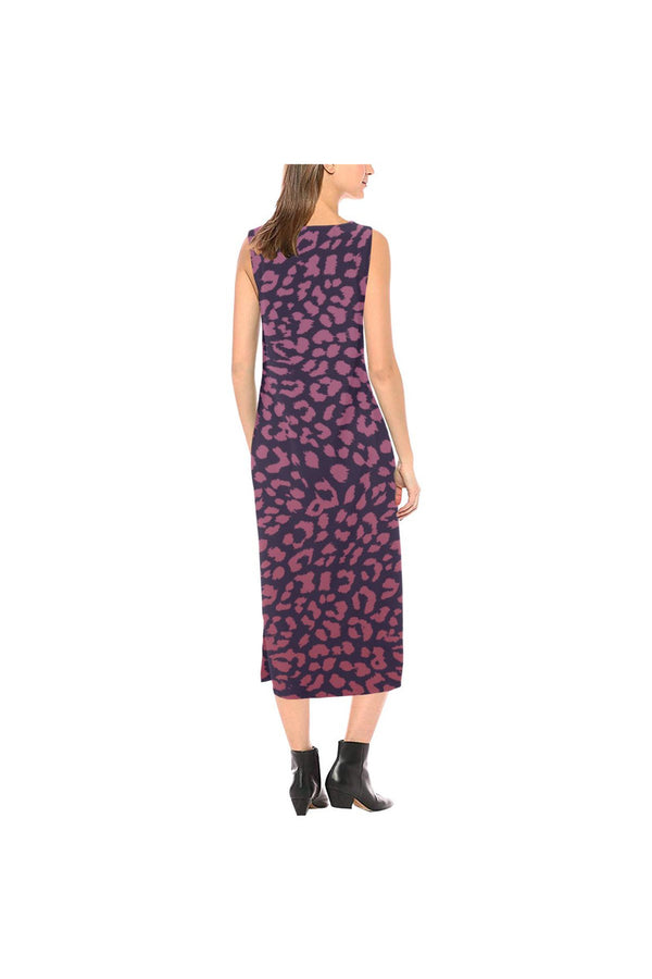 Berry Leopard Print Phaedra Sleeveless Open Fork Long Dress - Objet D'Art Online Retail Store