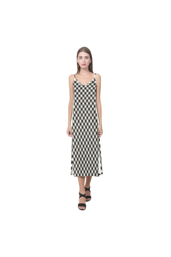 Checker V-Neck Open Fork Long Dress(Model D18) - Objet D'Art