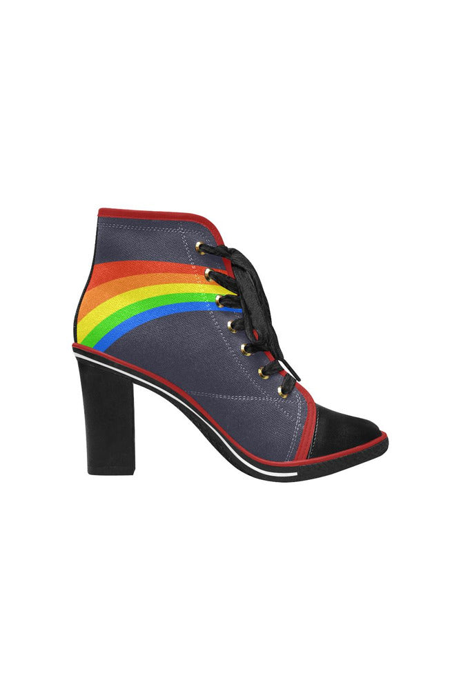 Rainbow Swoosh Women's Lace Up Chunky Heel Ankle Booties (Model 054) - Objet D'Art