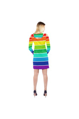 Rainbow Bright Artsadd Cold Shoulder Long Sleeve Dress (Model D37) - Objet D'Art